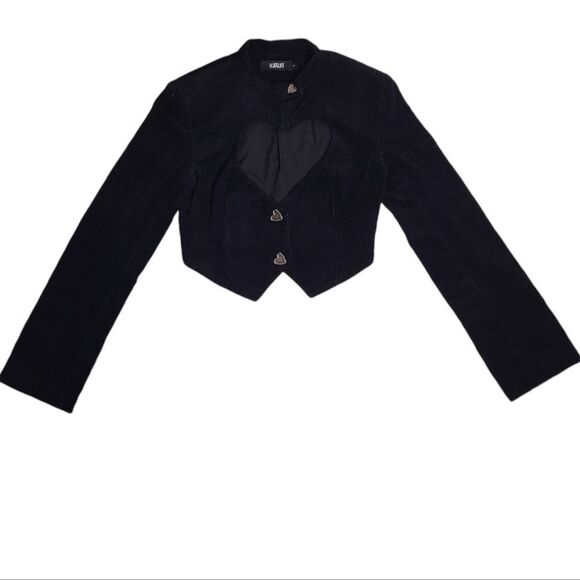 Y2K Blacklist goth witchy black corduroy heart cutout bolero crop jacket S - Picture 1 of 9